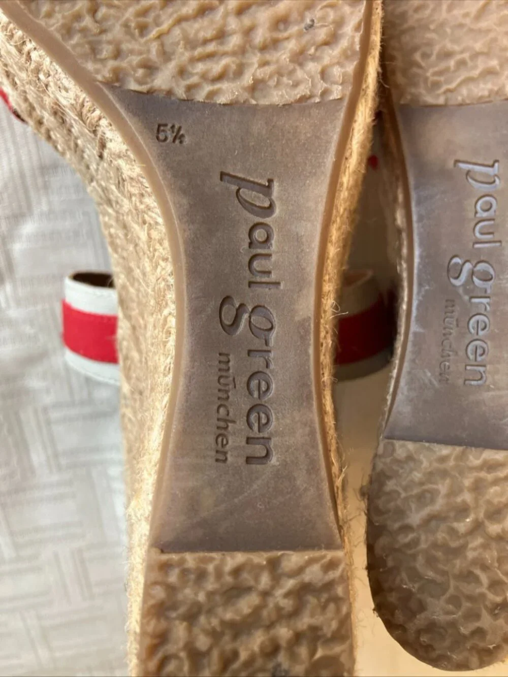 Paul Green Monique Espadrilles Red/White Elastic + Leather Wedge Sandals US 8